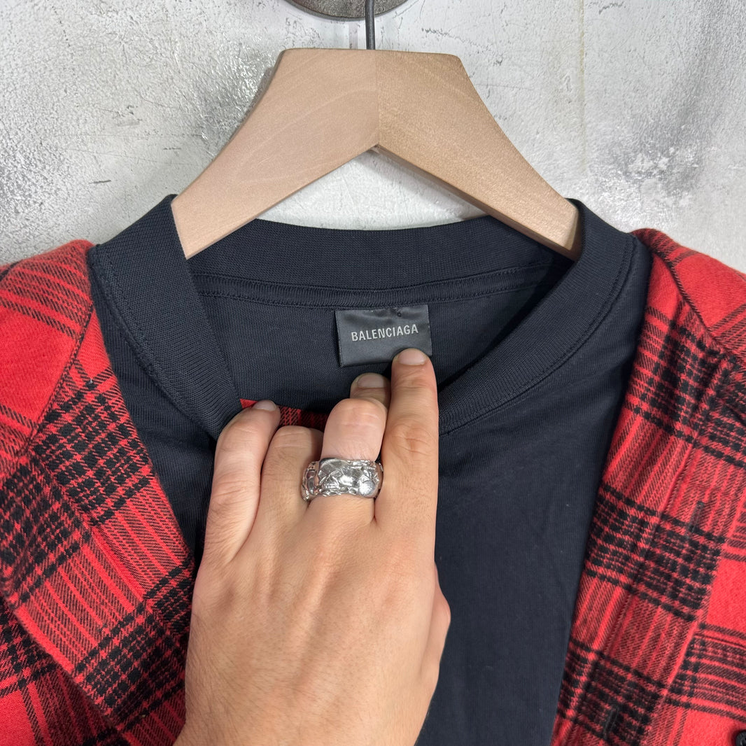Balenciaga Trompe Layered Plaid Flannel