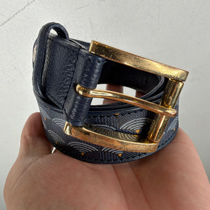 Faure Le Page Blue Monogram Leather Belt