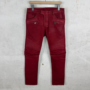 Balmain Red Waxed Biker Jeans