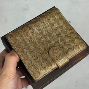 Bottega Veneta Gold Metallic Intrecciato Bi-Fold Wallet