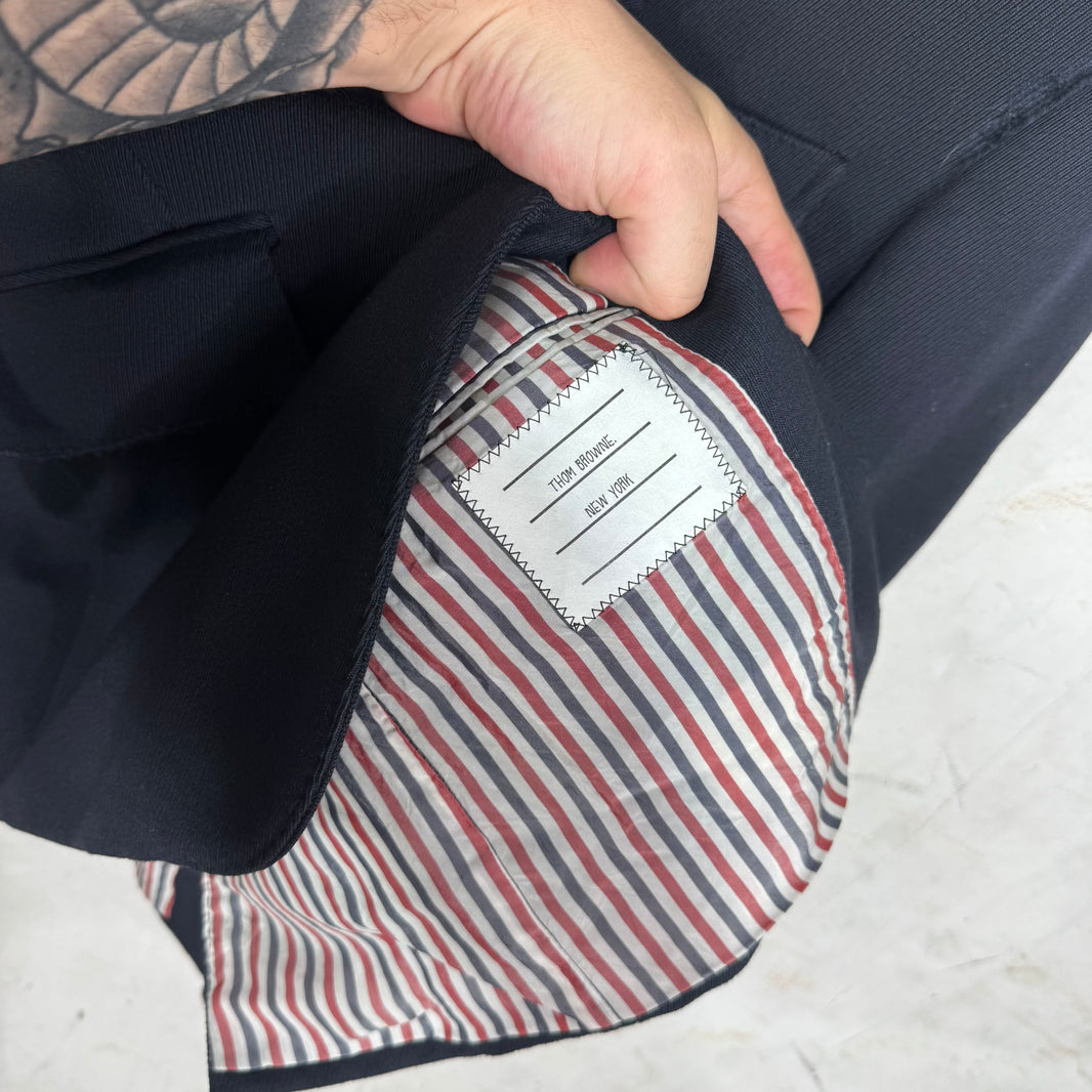 Thom Browne Navy Distressed Gold Hardware Blazer