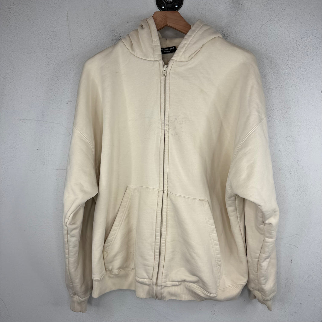 Balenciaga Cream Back Logo Zip-Up Hoodie