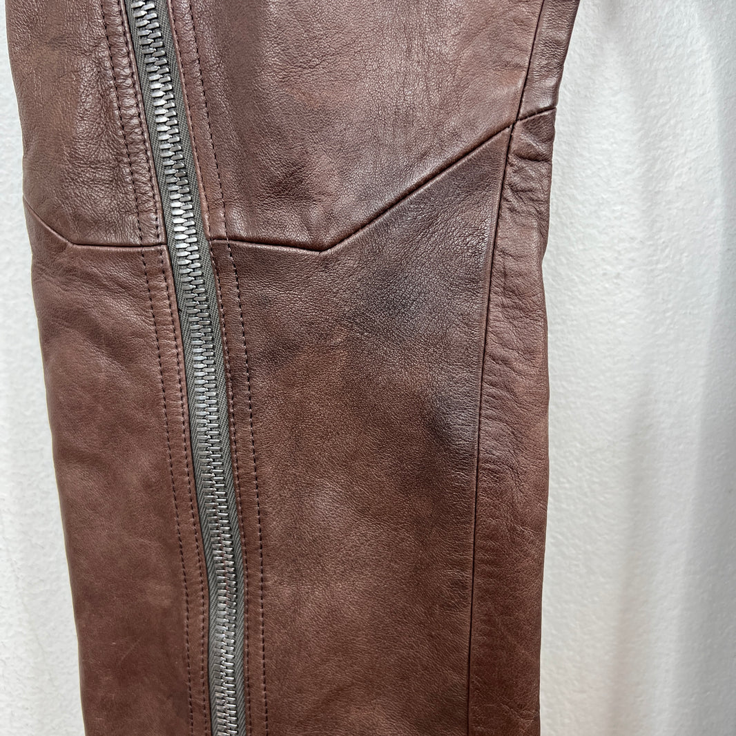 Rick Owens Brown Leather Banana Bolan Pants