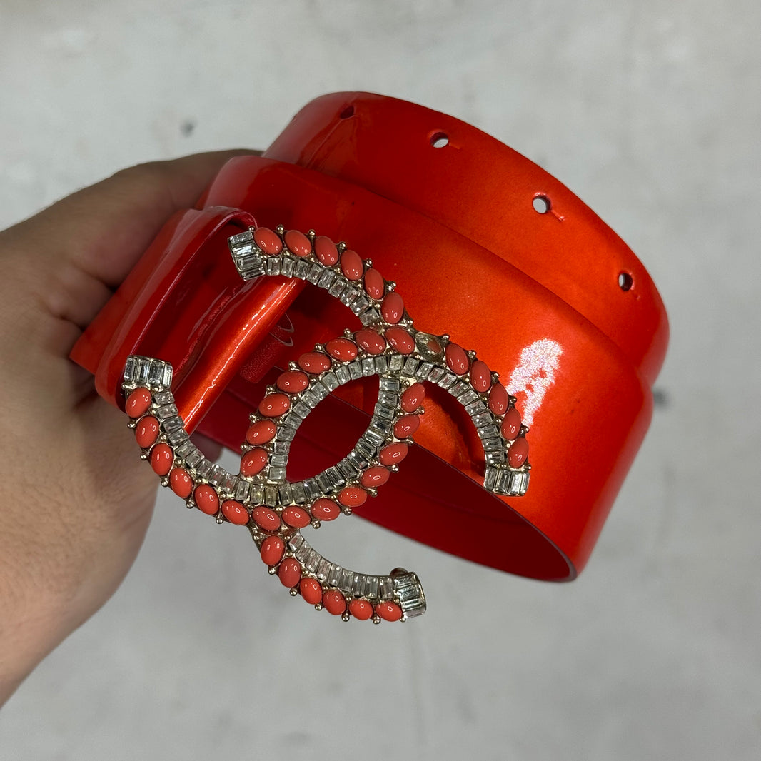 Chanel Patent Womens Rhinestone Buckled Belt