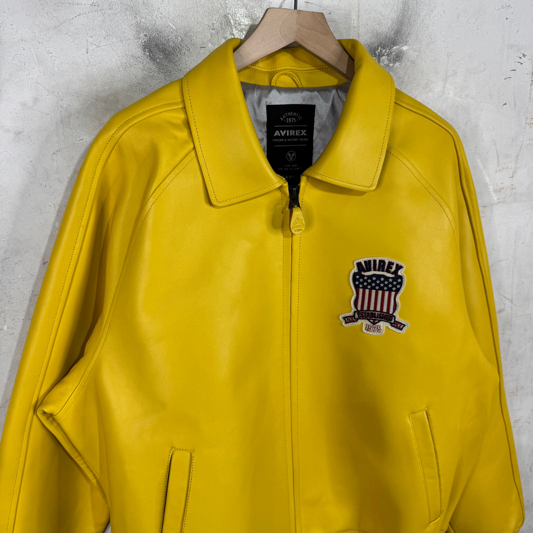 Avirex Yellow Leather Patch Jacket