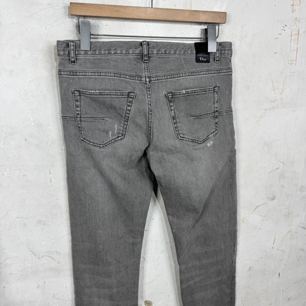 Dior Grey Distressed Quoted Slim Jeans