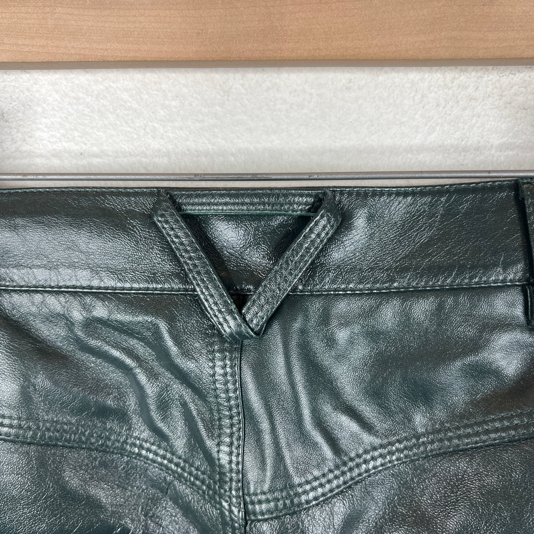 Bottega Veneta Green Leather Denim-Lined Pants
