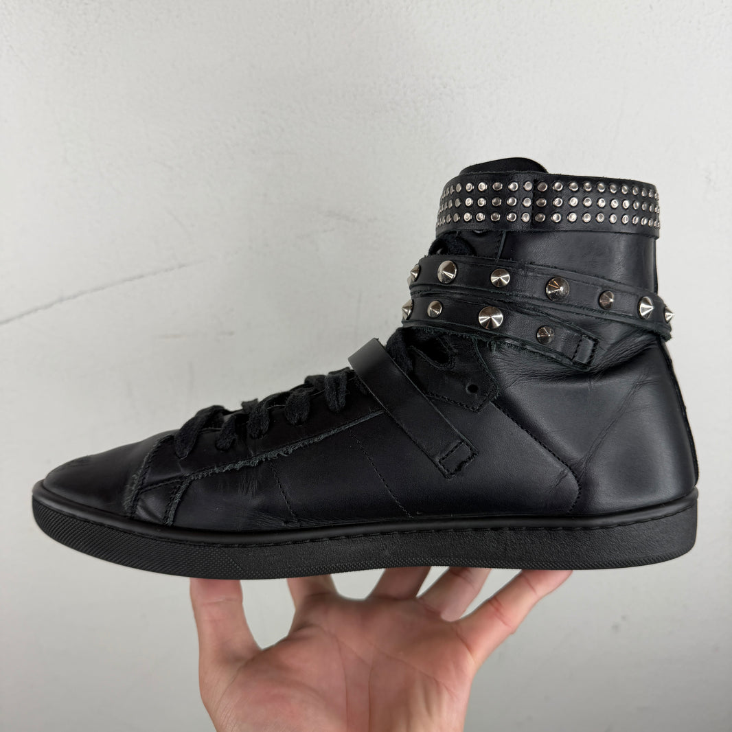 Saint Laurent Leather Studded Strapped Sneakers