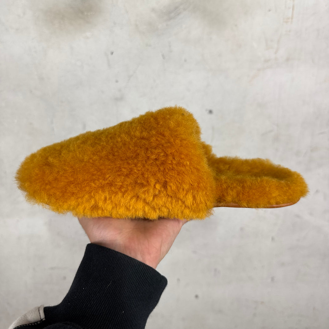 Loewe Orange Shearling Mules