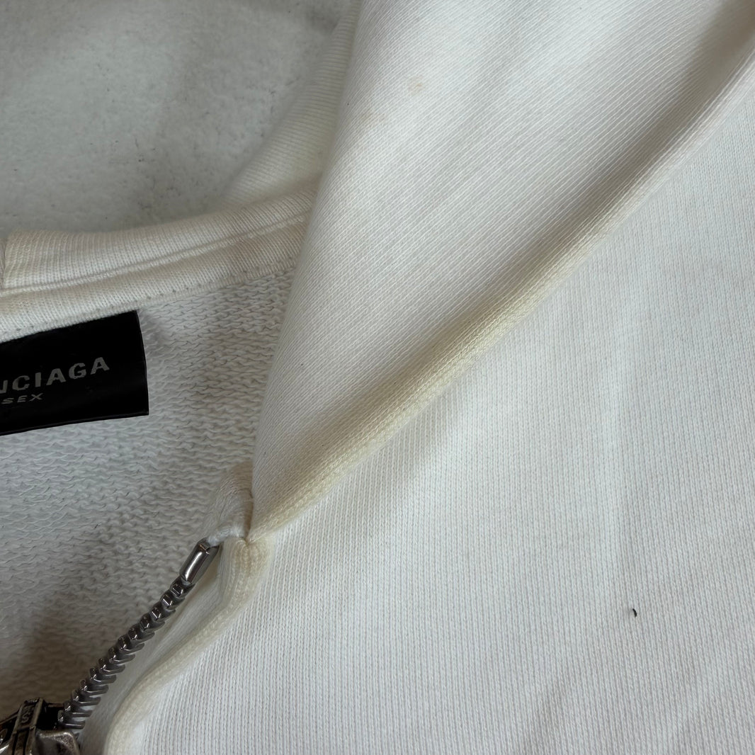 Balenciaga White Soccer Crest Zip Up Hoodie