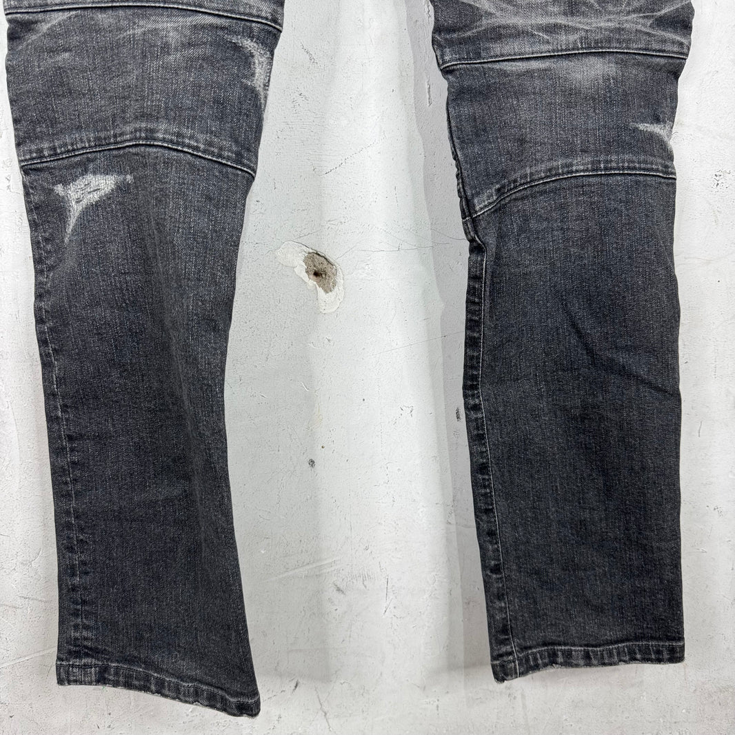 Balmain Charcoal Repaired Biker Jeans