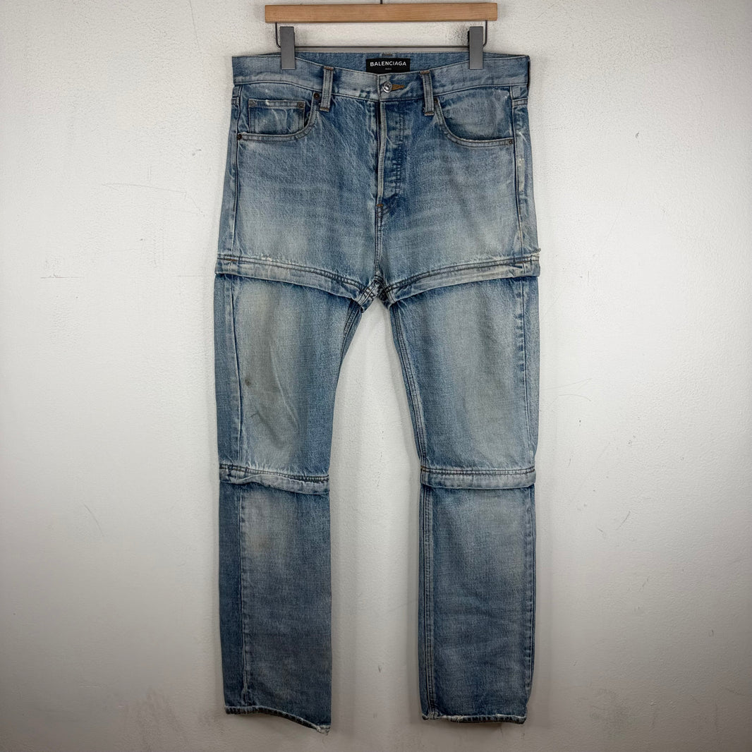 Balenciaga Blue Denim 3 Way Convertible Jeans
