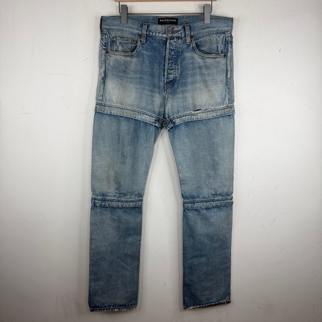 Balenciaga 3 Way Convertible Blue Denim Jeans