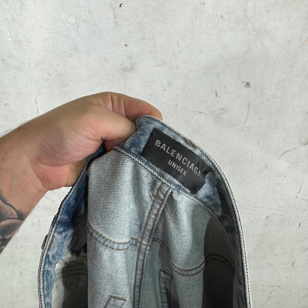 Balenciaga Lightwash Baggy Distressed Hem Jeans