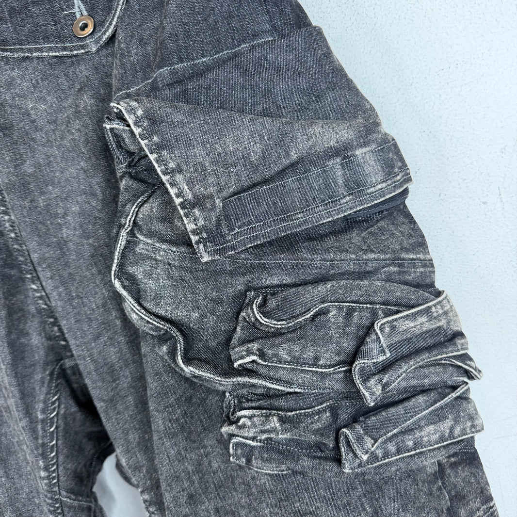 Julius Acid Black Helioz Open Knee Cargo Jeans