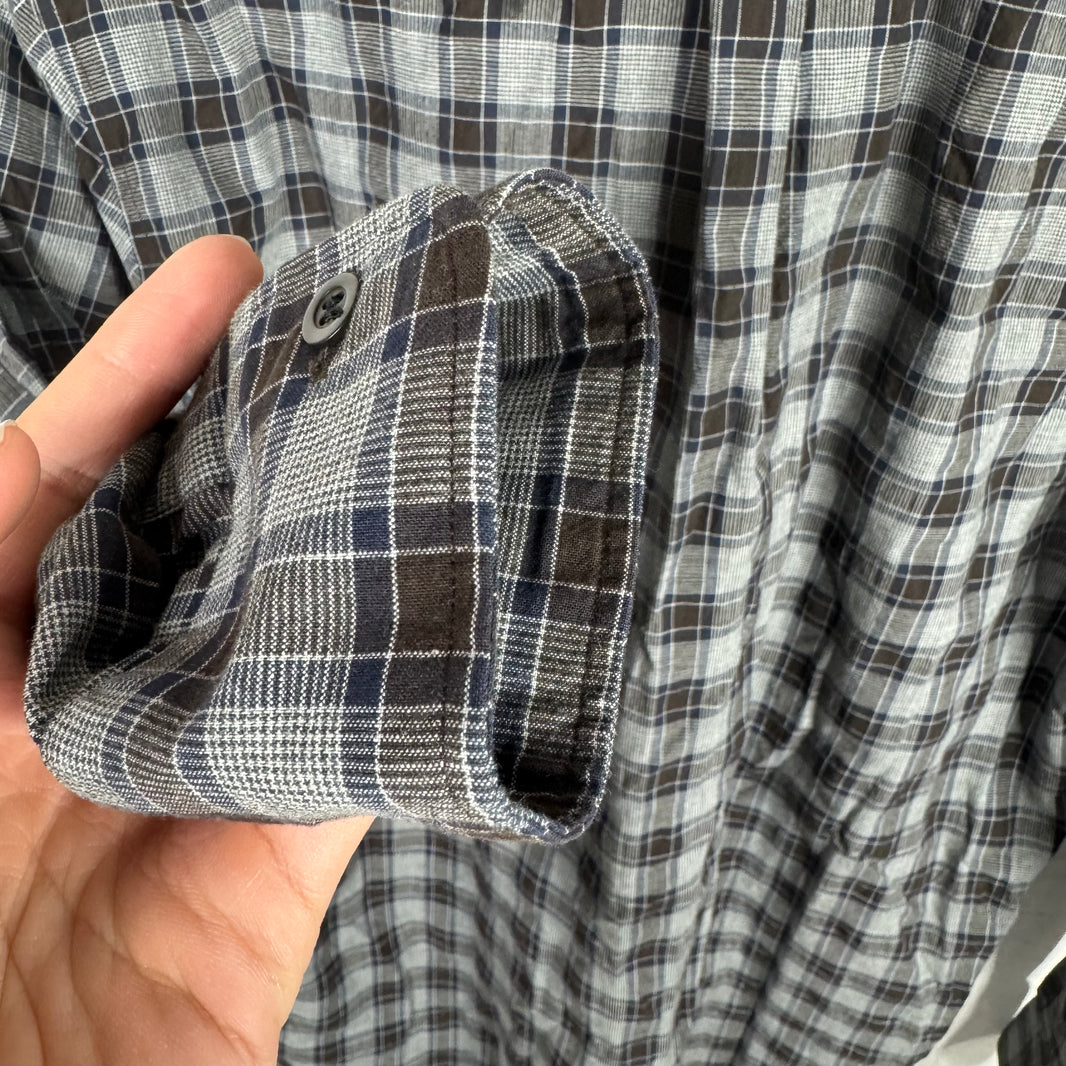 Dries Van Noten Blue/Brown Plaid Shirt With Epaulettes