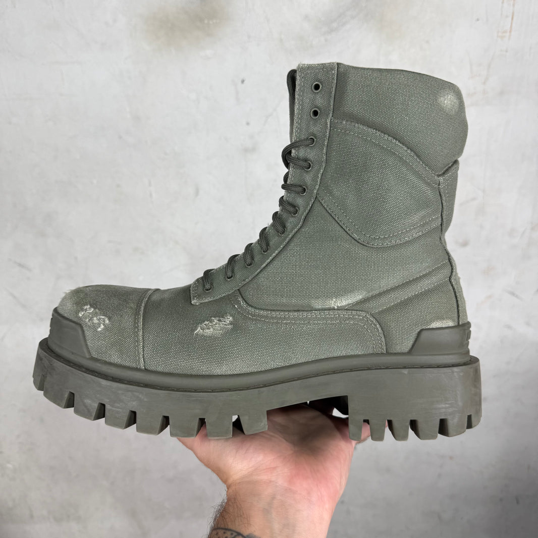Balenciaga Khaki Distressed Strike Boots