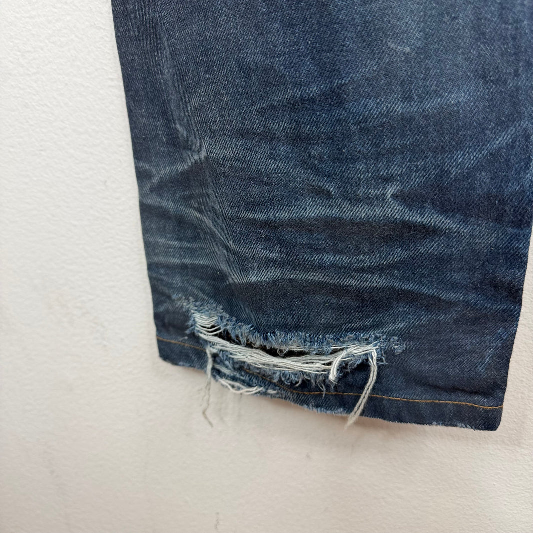 Balenciaga Coated Distressed Dark Wash Straight Leg Jeans
