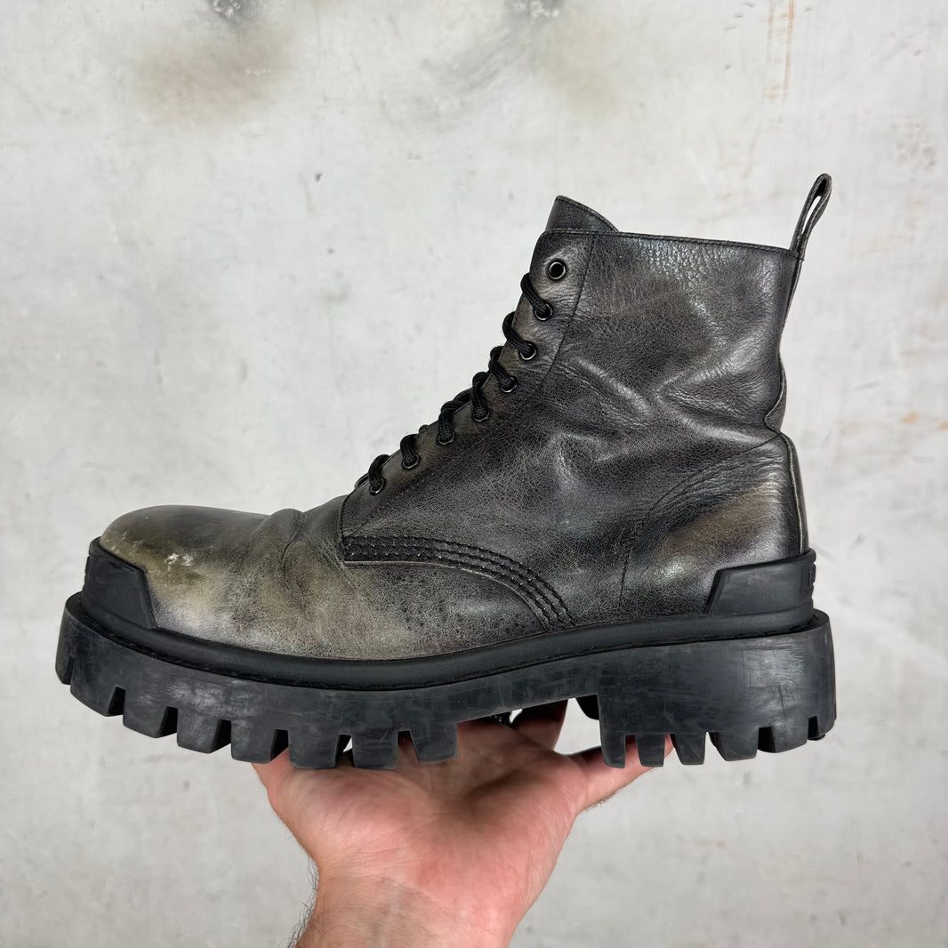 Balenciaga Distressed Leather Strike Boots
