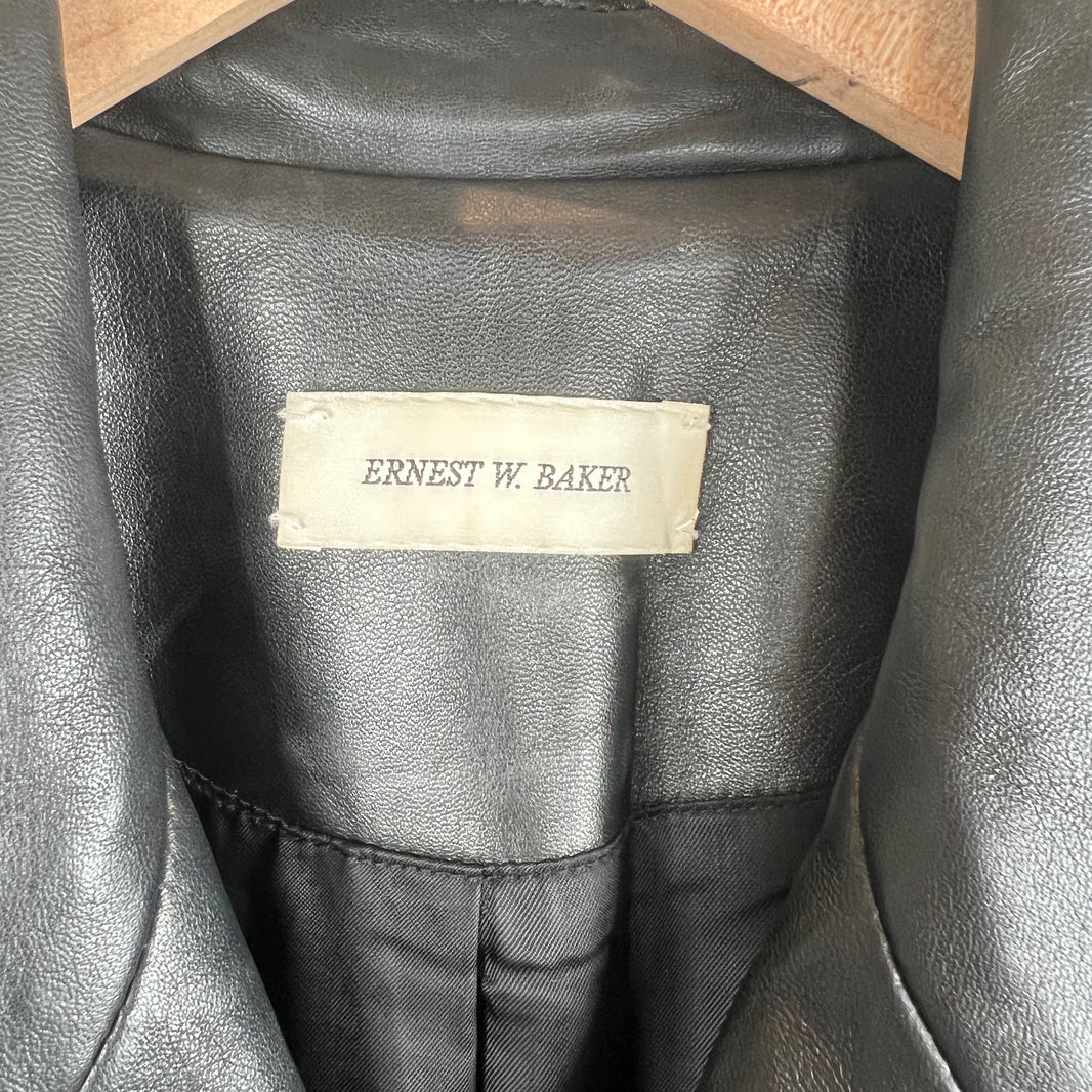 Ernest W. Baker Double Breasted Black Leather Trench Coat