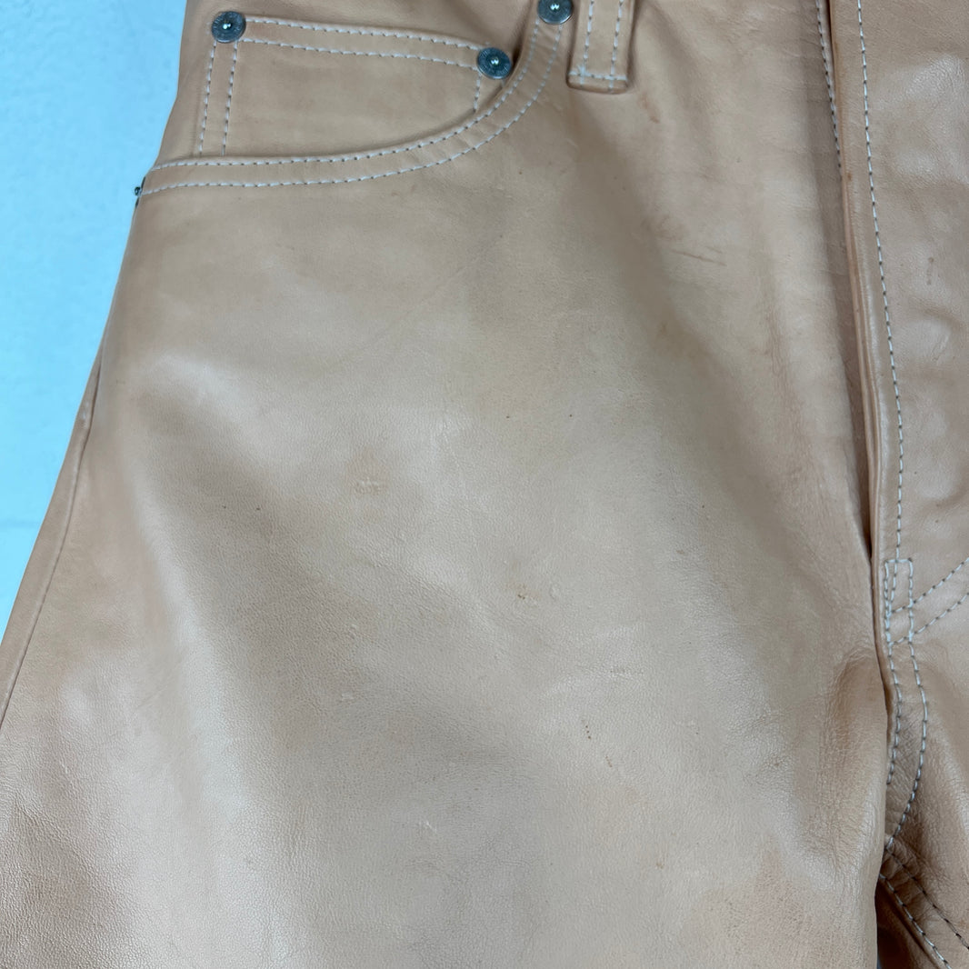 Helmut Lang Peach Leather Slim Pants