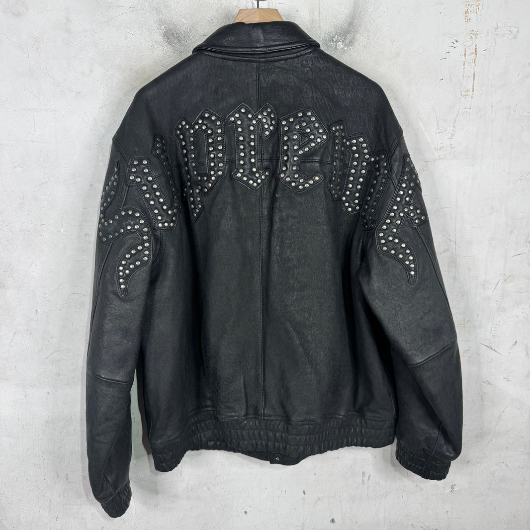 Supreme Pebbled Leather Studded Logo Jacket