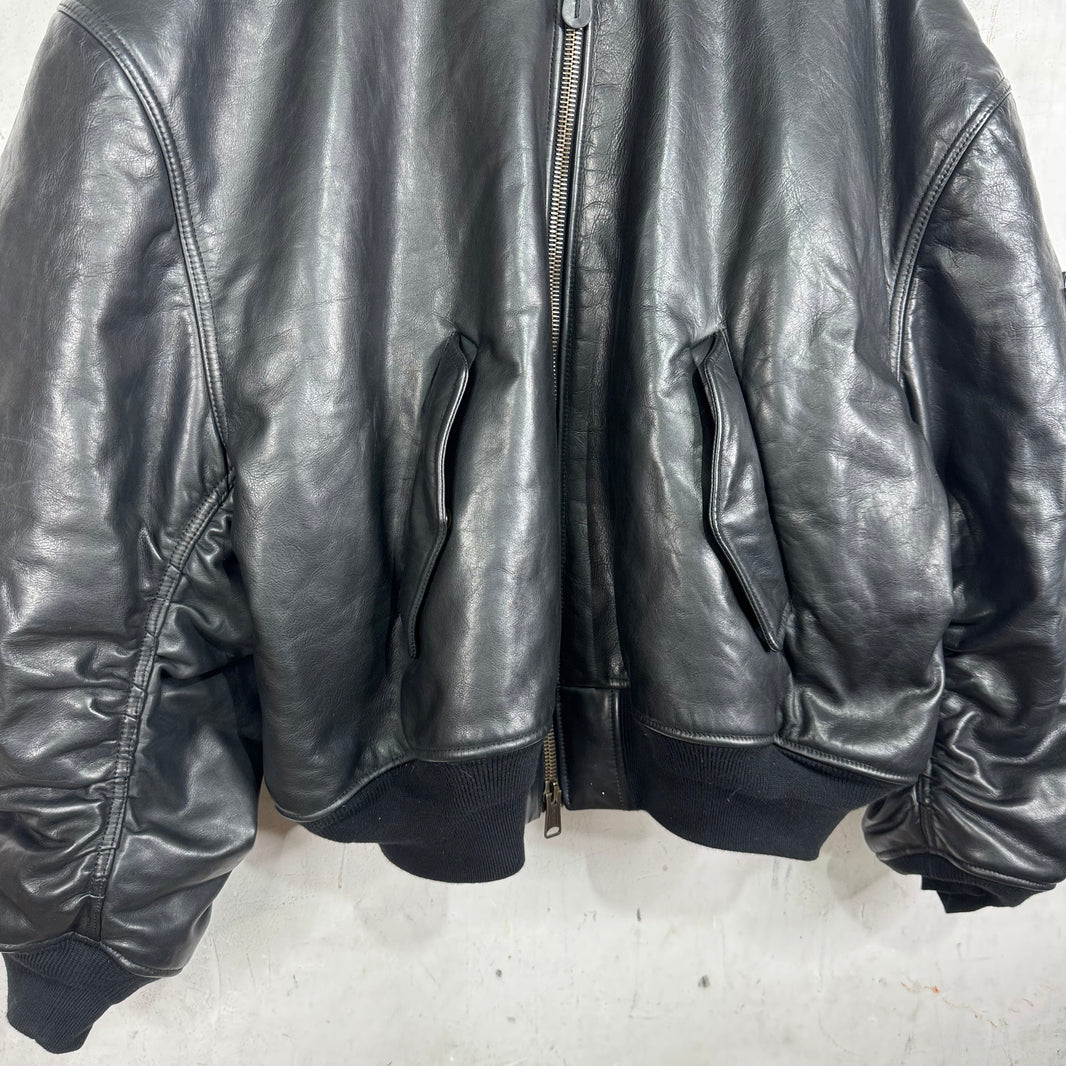 Balenciaga Bullskin Leather Hooded Bomber Jacket