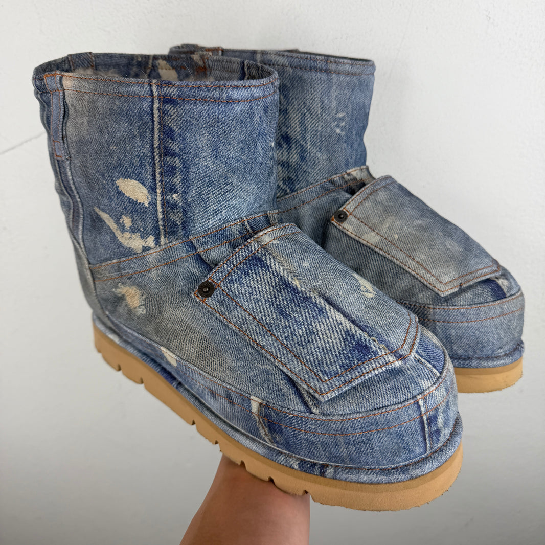 Acne Studios Batter Low Denim Print Boots