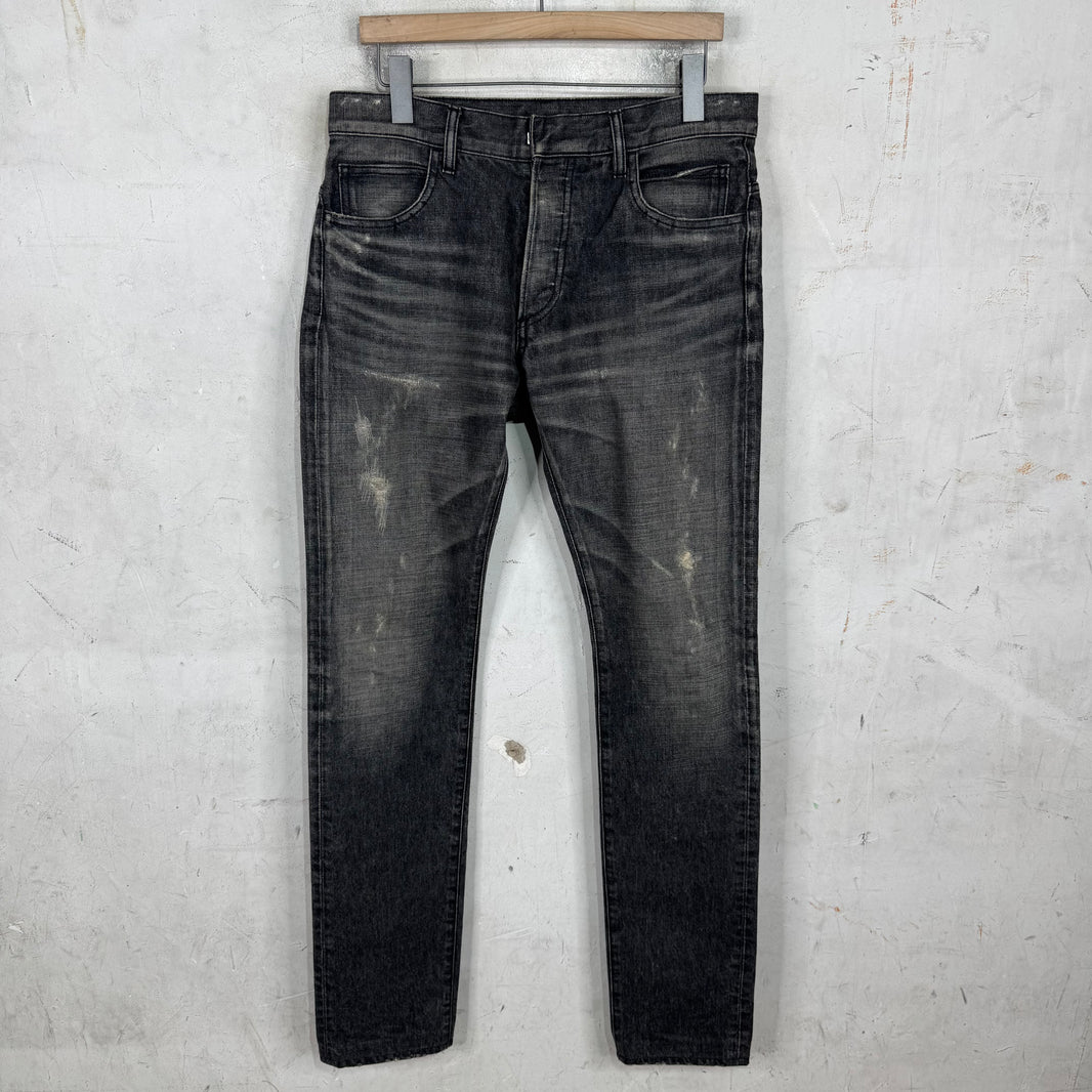 Balmain Straight Legged Charcoal Distressed Jeans