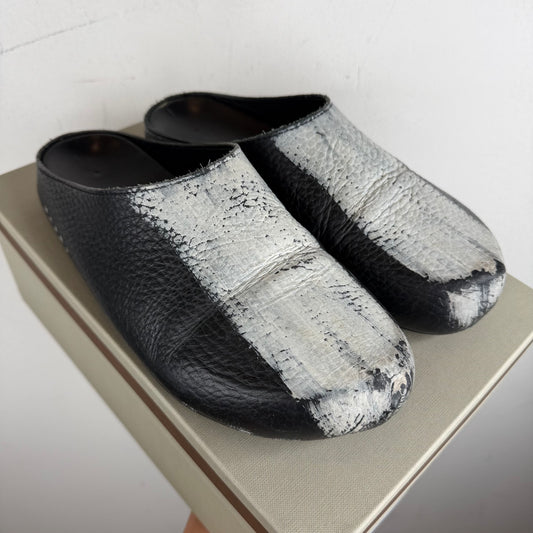 Marni Paint Striped Leather Sabot Slippers
