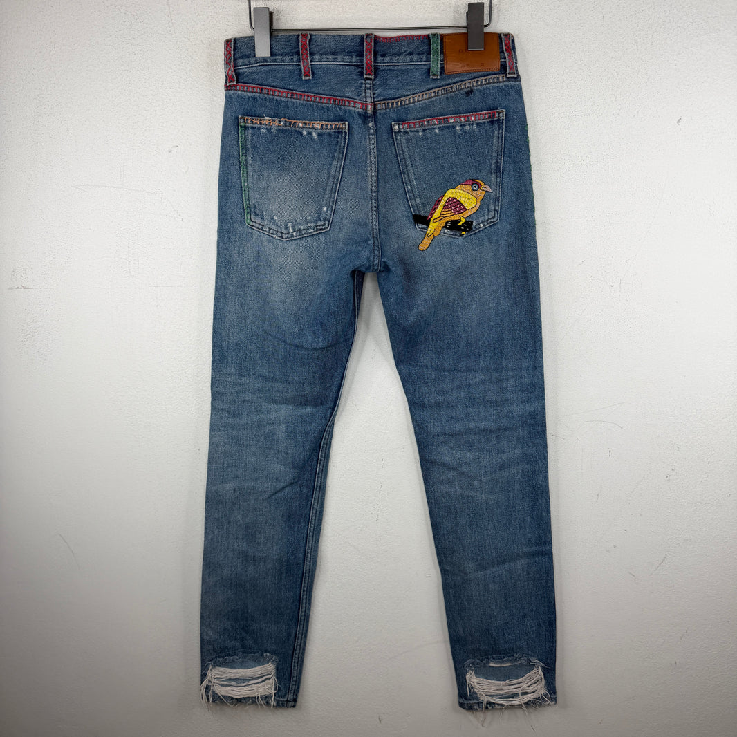 Gucci Embroidered Bird Jeans