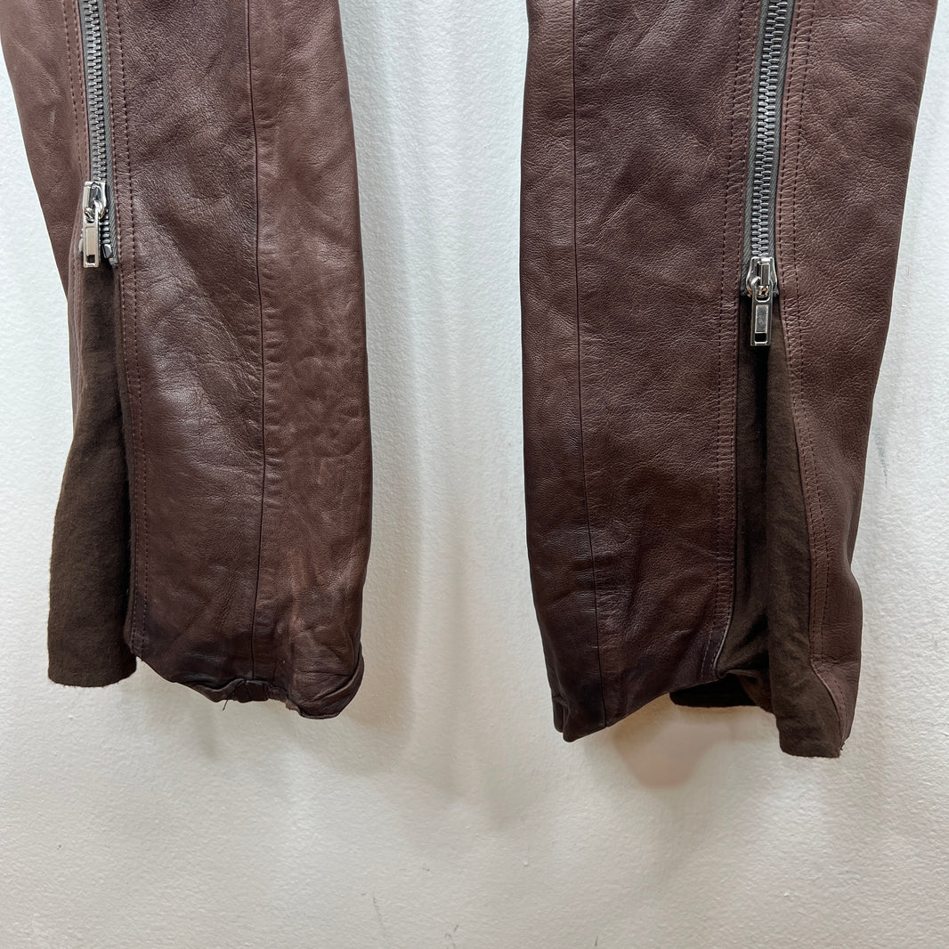 Rick Owens Brown Leather Banana Bolan Pants