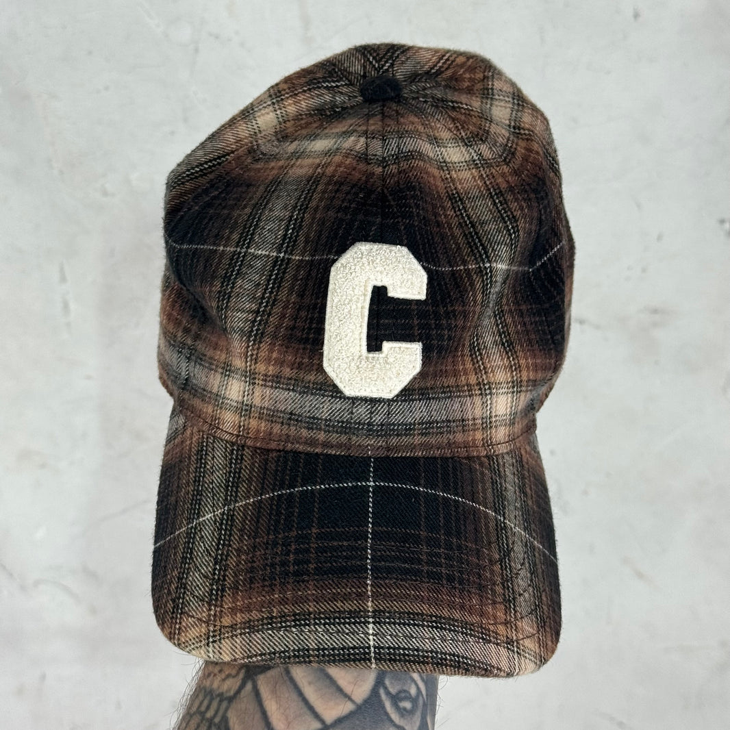 Celine Brown Plaid Chenille Logo Hat
