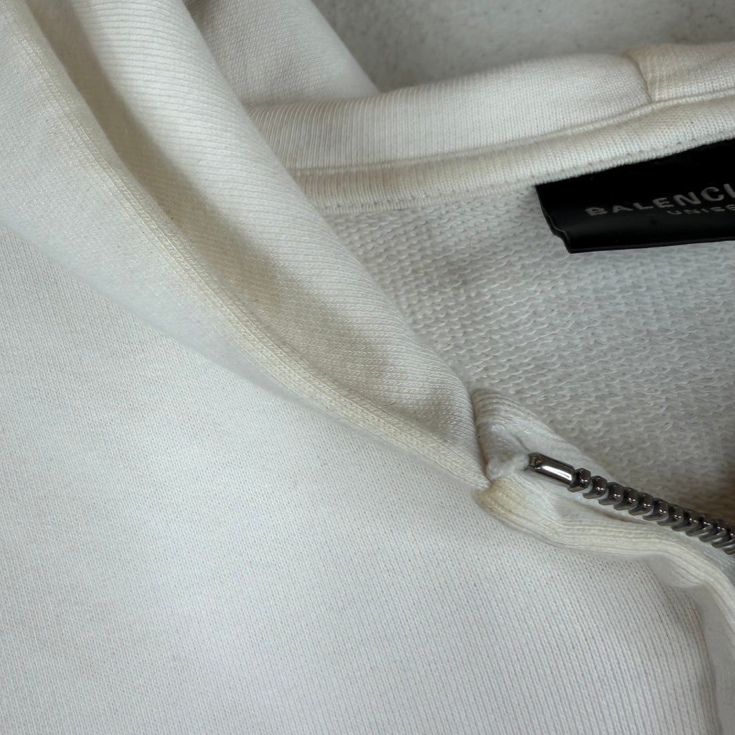 Balenciaga White Soccer Crest Zip Up Hoodie