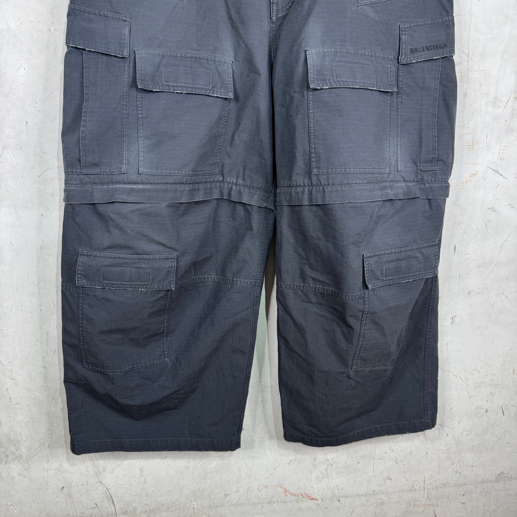 Balenciaga Grey Distressed Ripstop Convertible Cargos