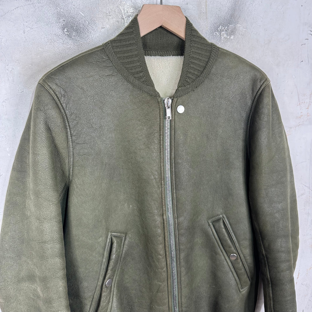 Rick Owens Blistered Leather Shearling Bomber Jacket