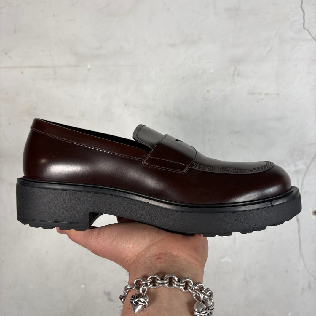 Prada Brown Leather Chunky Loafers