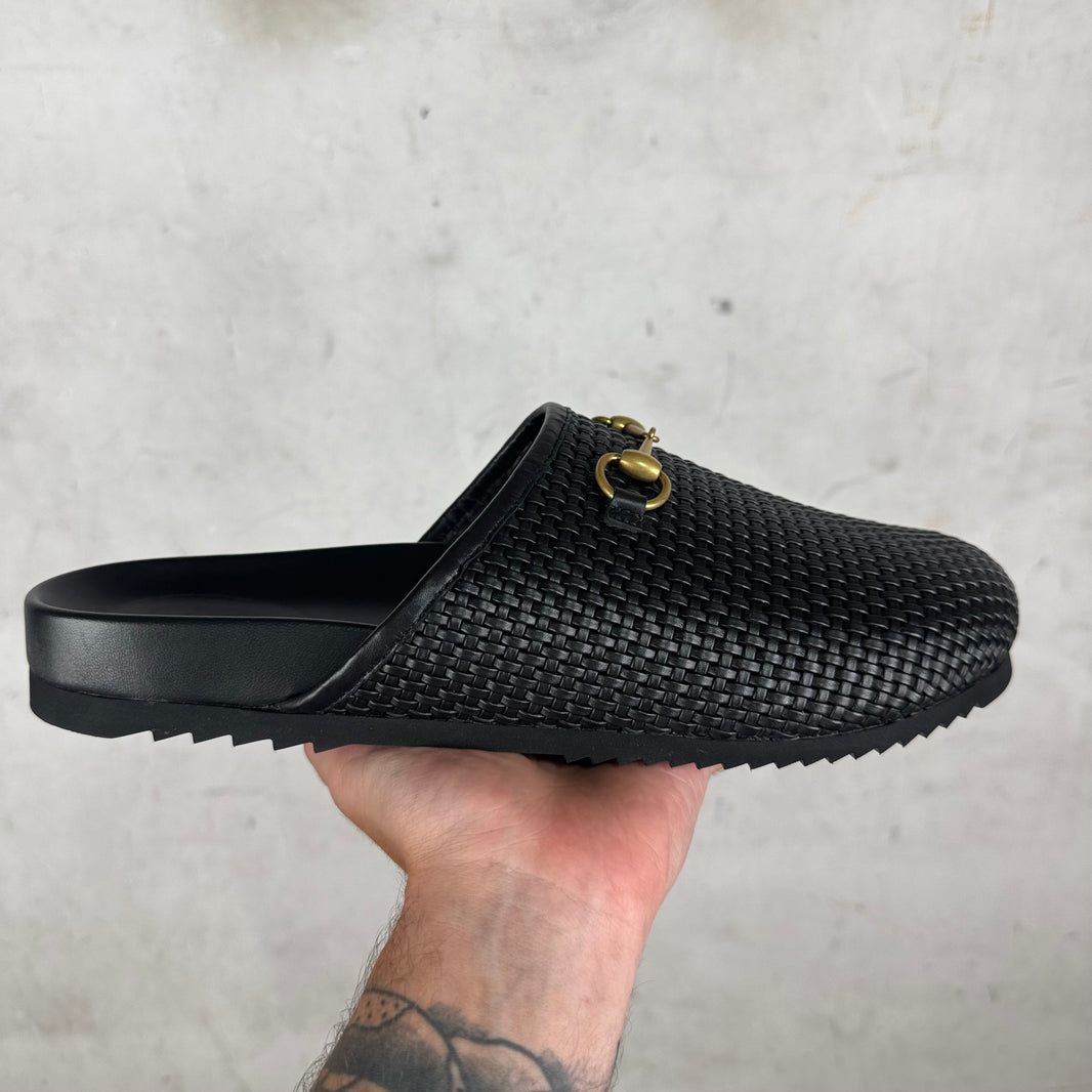 Gucci Woven Leather Horsebit Mules
