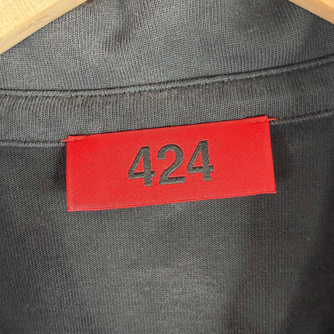 424 Black Washed Double Layer Polo T-Shirt