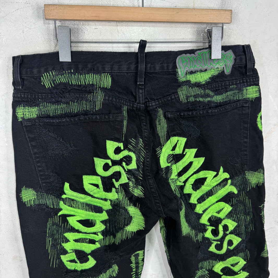 Endless Denim Black/Green Repaired Jeans