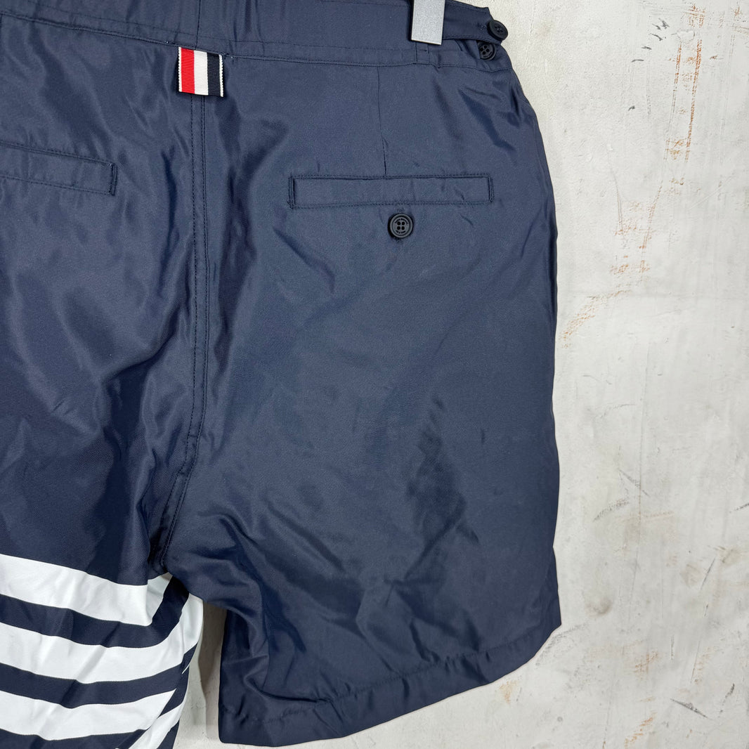 Thom Browne Navy Nylon Striped Shorts