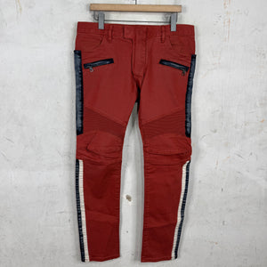 Balmain Orange Denim Trimmed Biker Jeans
