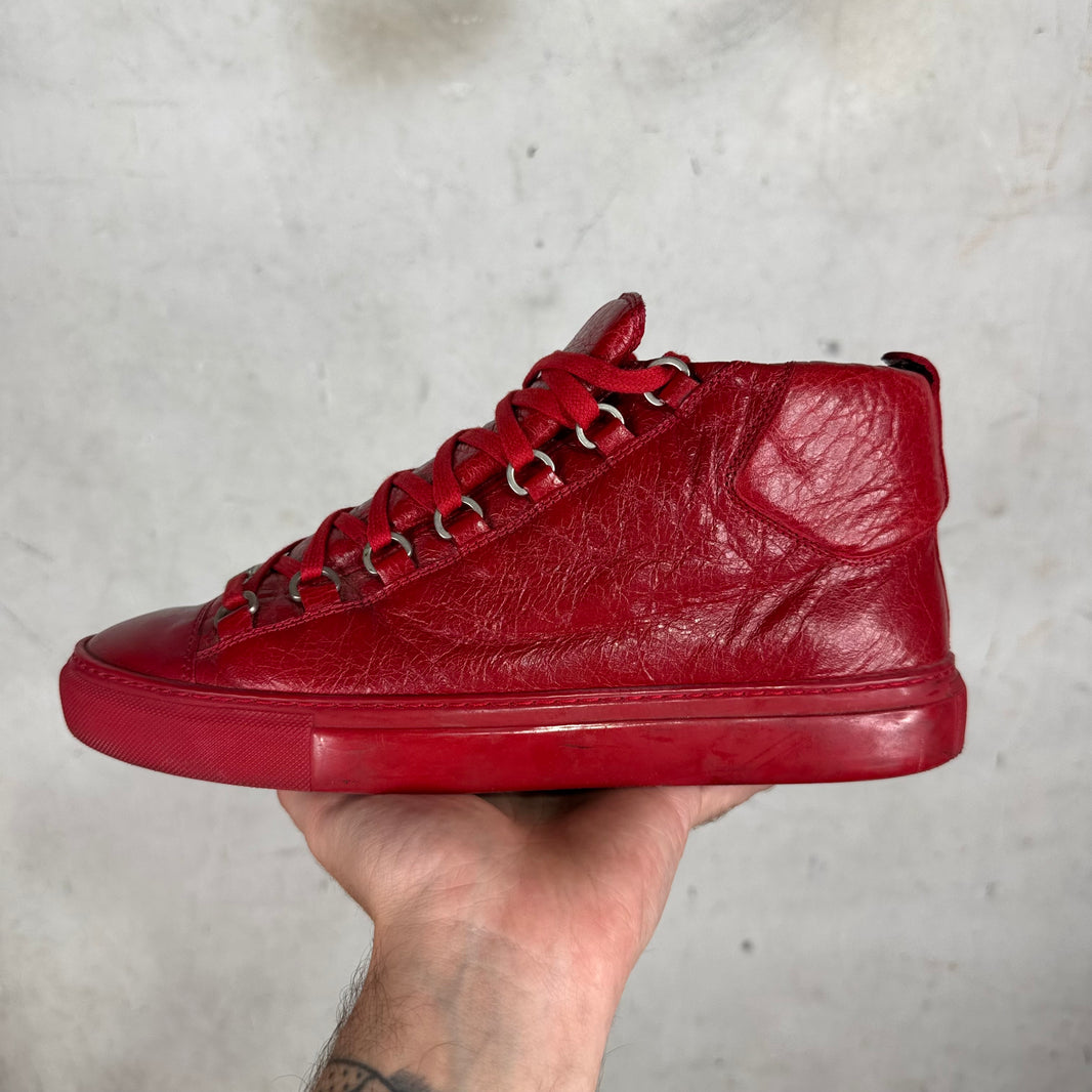 Balenciaga Red Tumbled Leather Arenas