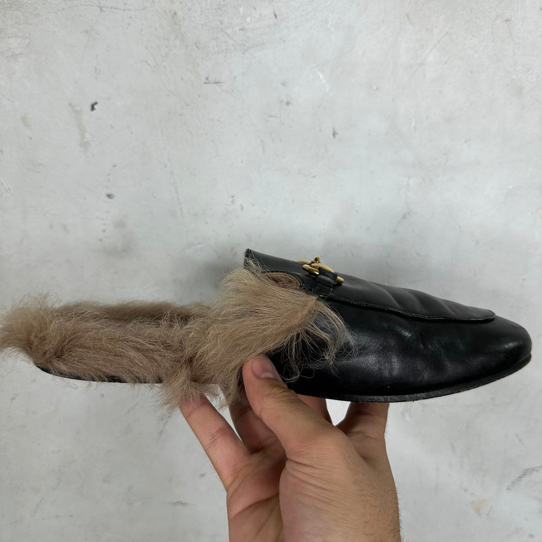 Gucci Smoked Horsebit Fur Mules