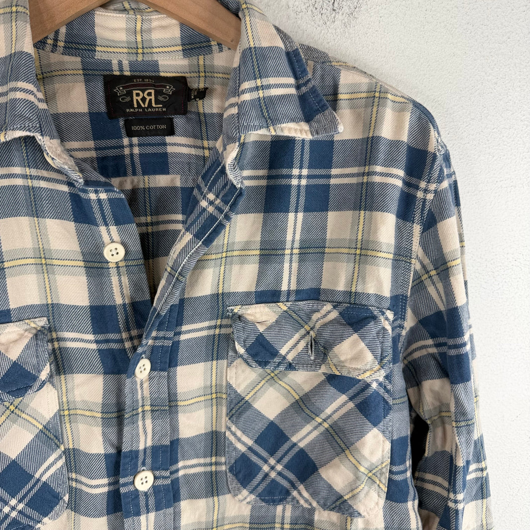 RRL Blue/White Plaid Button Up LS Pocket Shirt