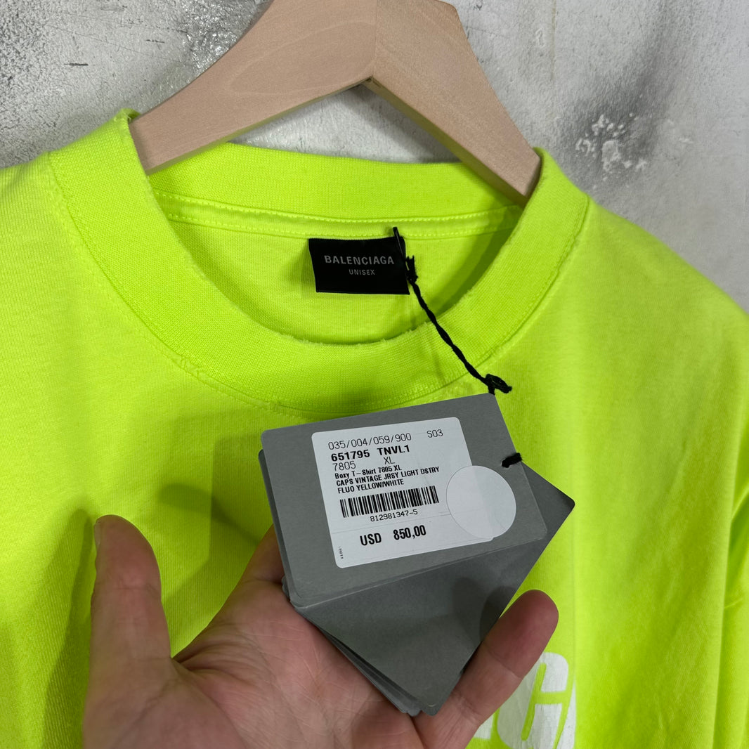 Balenciaga Neon Cracked Cap Logo T-Shirt