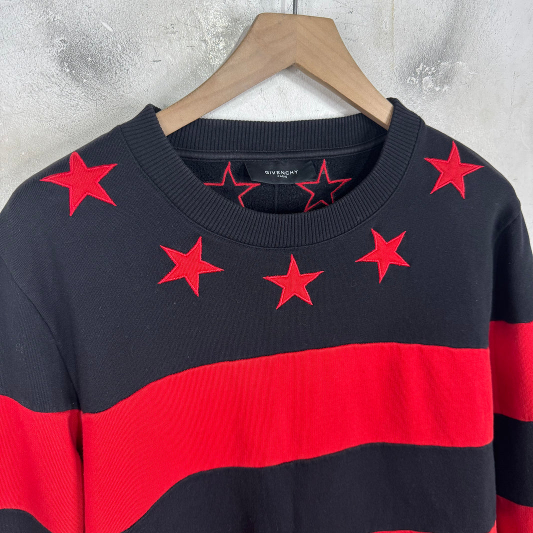 Givenchy Star Collared Striped Crewneck