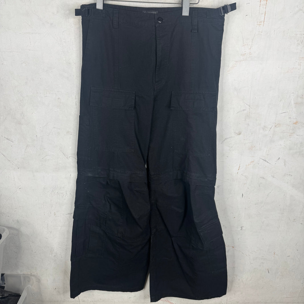 Balenciaga Black Baggy Flared Convertible Cargo Pants