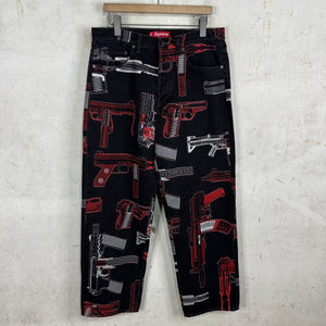 Supreme Black Embroidered Gun Jeans