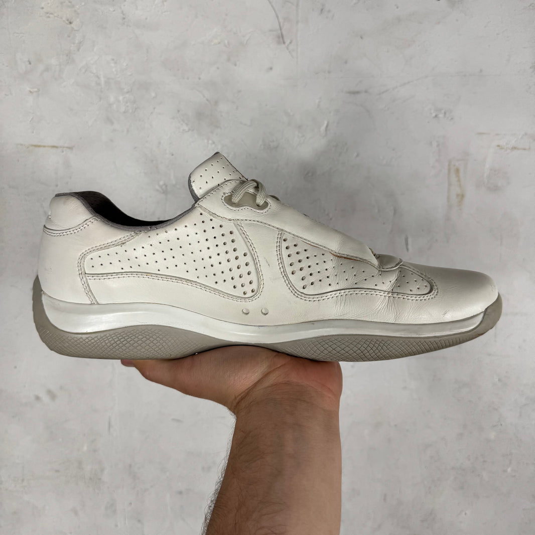 Prada White Perforated Leather Americas Cup